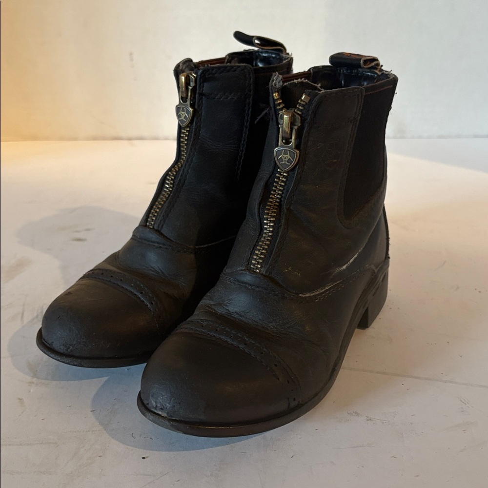 Black Leather Paddock Boots with Zipper